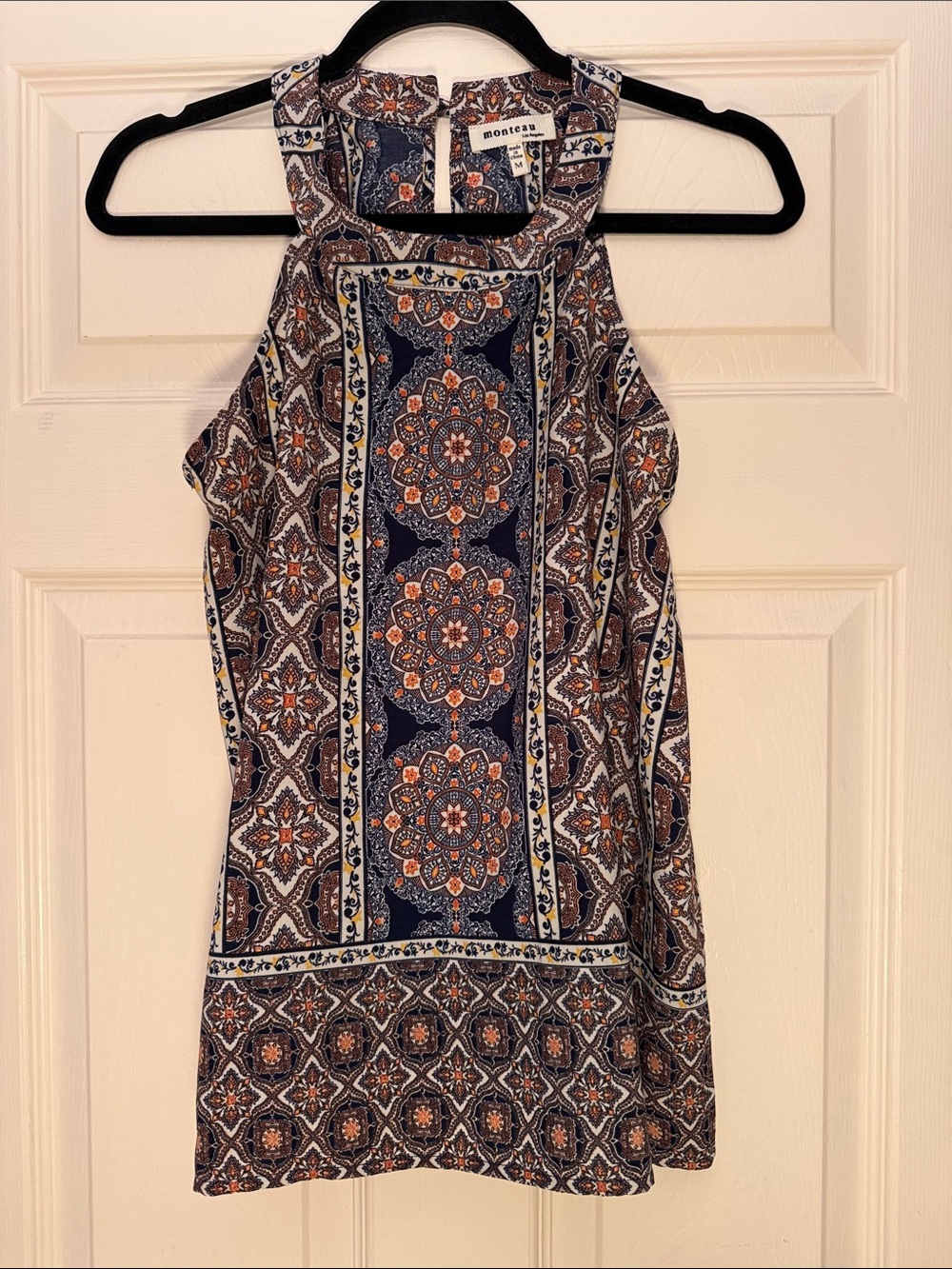 Monteau Navy and Orange Sleeveless Halter Blouse